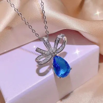 Crystal Blue Bowknot Necklace Set (4 pcs)